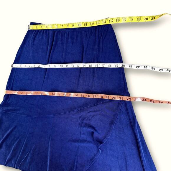 Chico's Travelers Slinky Stretch Maxi Skirt Faux Wrap Pullon Size L/12 Dark Blue - Picture 8 of 11